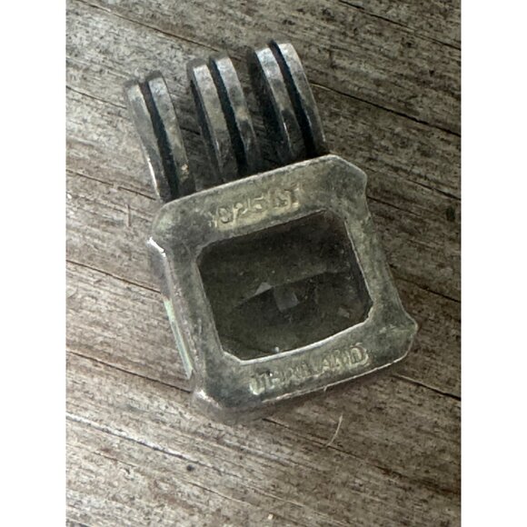 Vintage Sterling Silver And Clear Gemstone Pendant Rectangular Cut - Picture 4 of 7